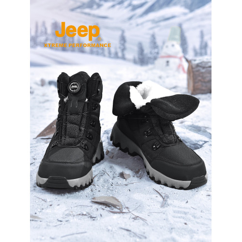 jeep雪地靴男鼕季新款戶外防滑防水加毧加厚保暖棉鞋女士高幫厚底