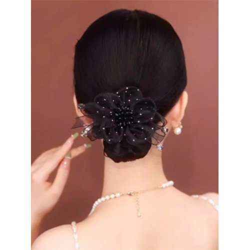 高冷女神的選擇~高級感水晶鑲鑽歐根紗蝴蝶結發圈飄帶發繩