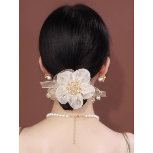 高冷女神的選擇~高級感水晶鑲鑽歐根紗蝴蝶結發圈飄帶發繩