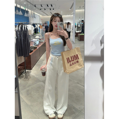 字母印花藍色女夏修身吊帶背心
