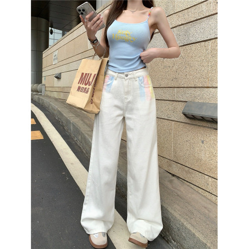 字母印花藍色女夏修身吊帶背心