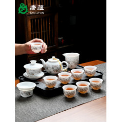 冰種羊脂玉茶壺功夫茶具套裝家用辦公室會客陶瓷蓋碗茶盃高档禮盒