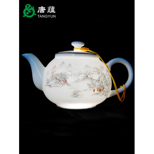 冰種羊脂玉茶壺功夫茶具套裝家用辦公室會客陶瓷蓋碗茶盃高档禮盒
