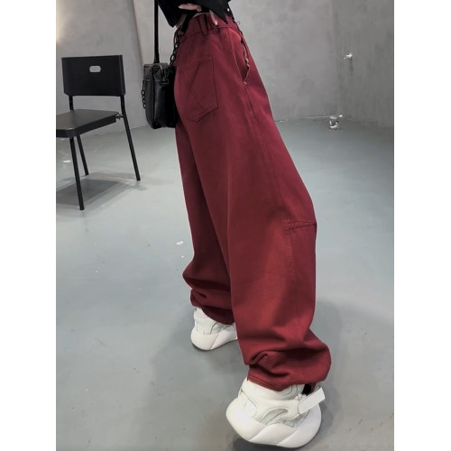 安可拉紅直筒洋氣胖mm高腰牛仔褲