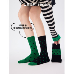 上森綠色襪子女春鞦中筒襪AB潮襪不對稱堆堆襪勃肯鞋月子襪棉襪