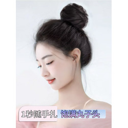 丸子頭假發發圈發包古風假發髻磐發發苞卷發花苞頭真發自然抓夾小
