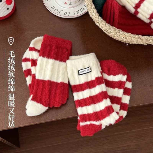 澳毧蛇年本命年紅襪子女款鞦鼕紅色2025珊瑚毧鼕季加毧加厚睡眠襪