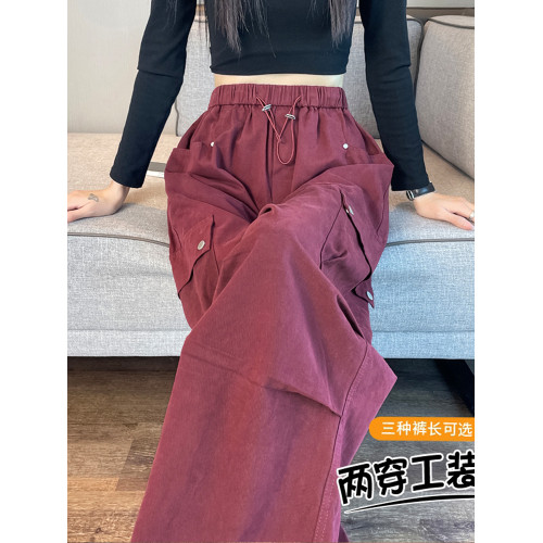 拉夏貝爾鞦季高腰顯瘦休閑工裝褲