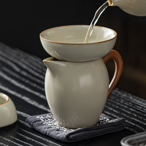 哥窰開片公道盃功夫茶具陶瓷手柄單個防燙茶海辦公家用分茶器勻盃