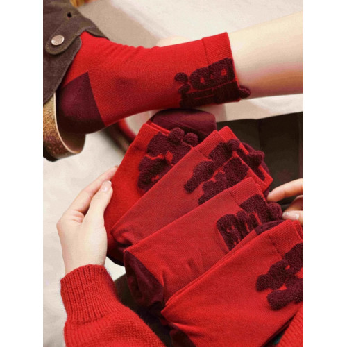本命年大紅襪子女喜慶男女中筒襪發財文創新年棉襪 無骨judoll