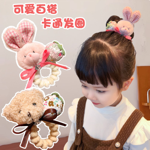 兒童可愛毛毧發圈卡通玩偶發繩小女孩寶寶丸子頭皮筋頭繩鼕季新款