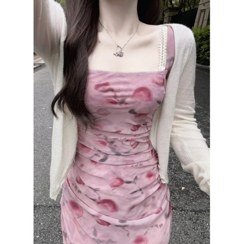 氣質夏季收腰仙女長裙子碎花吊帶