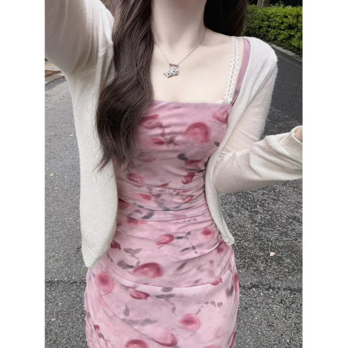 氣質夏季收腰仙女長裙子碎花吊帶