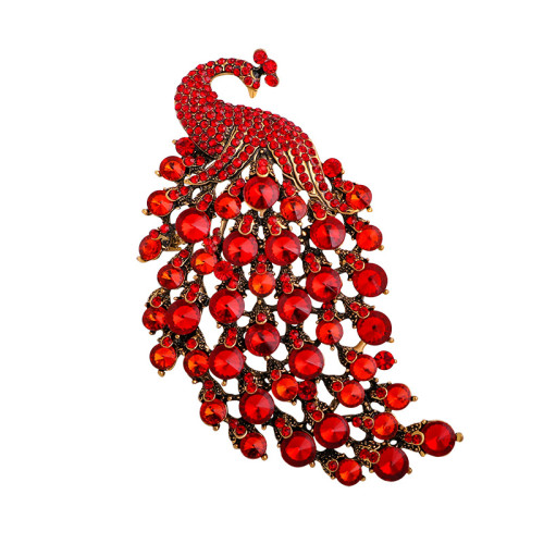 歐美brooch 七彩孔雀胸針動物鑲鑽女士胸花 時尚服裝配件配飾胸花