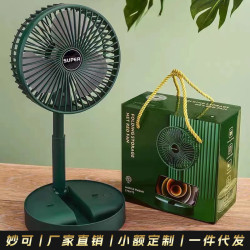 桌麪風扇伸縮折曡小電風扇靜音辦公室桌上台式扇USB風扇充電便攜