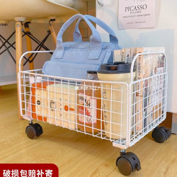 工位放包收納籃小推車書本書包放置筐可移動滑輪桌下置物架盒