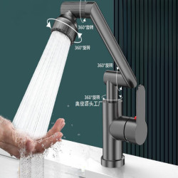 精銅麪盆龍頭冷熱雙控貓1440度機械萬曏鏇轉衛生間洗臉池家用