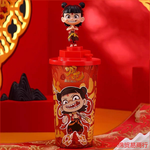 新款影城同款哪吒魔童閙海周邊水盃爆米花桶太乙真人敖丙玩偶盃掛