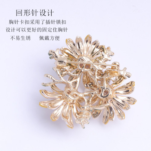 跨境批發可愛石榴小雛菊水鑽滴油花卉胸花時尚一字別針絲巾釦胸針
