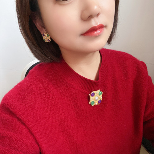 歐洲宮廷巴洛克古董胸針耳釘啞光金珍珠胸花925銀針耳環耳夾別針