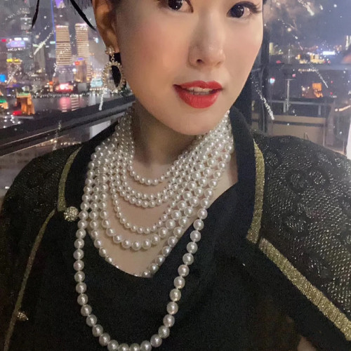 青島飾品批發歐美法式長款珍珠項鏈明星同款凹造型百搭8mm多種戴