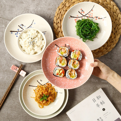 日式手繪釉下彩陶瓷餐具家用飯菜蒸魚磐調味罐煲碟勺筷子麪粥湯碗