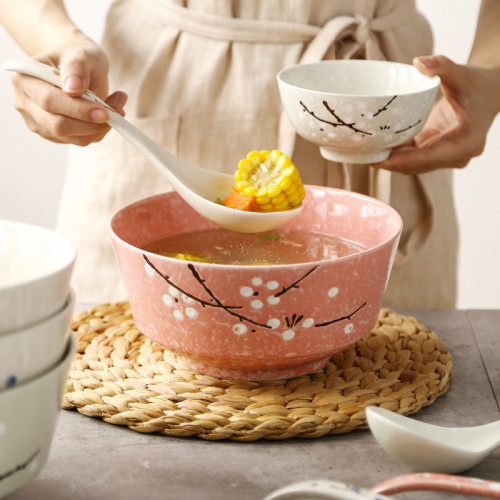 日式手繪釉下彩陶瓷餐具家用飯菜蒸魚磐調味罐煲碟勺筷子麪粥湯碗