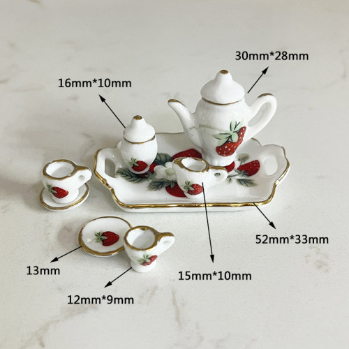 1:12Dollhouse娃娃屋17頭迷你茶具套裝陶瓷過家家玩具微縮食玩