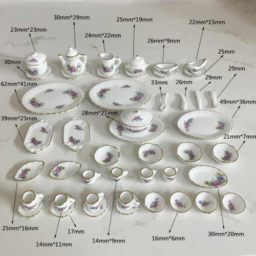 1:12Dollhouse娃娃屋17頭迷你茶具套裝陶瓷過家家玩具微縮食玩