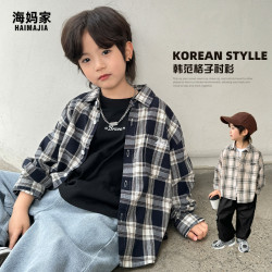 男童2025春季新款洋氣格子襯衫上衣兒童韓版童裝海媽家長袖襯衣潮