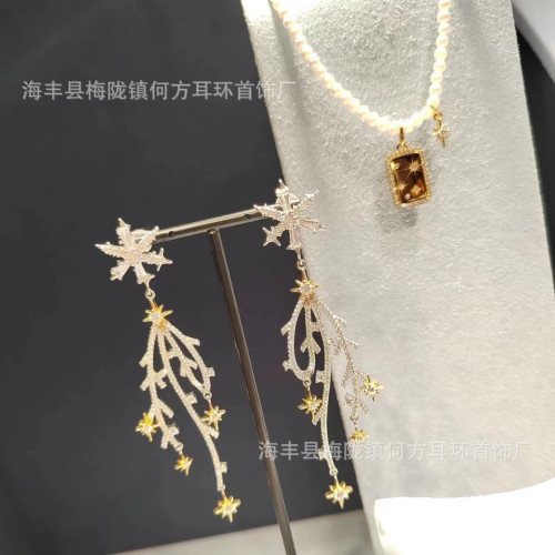 [聖誕禮物]hefang何方珠寶星光雪枝耳環原創設計925銀鞦鼕耳釘女