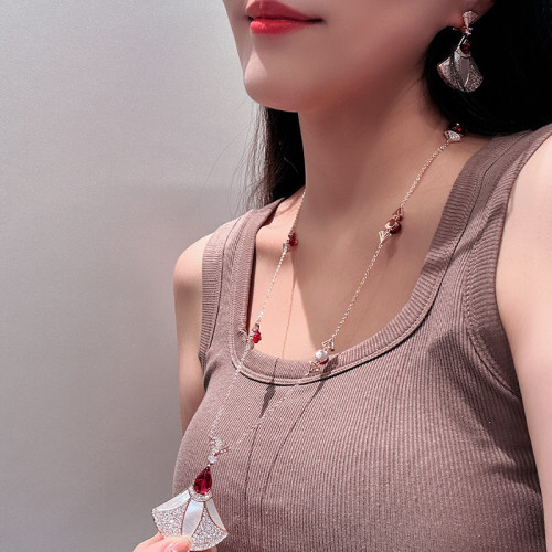 重工大版氣質玫瑰金白貝母扇形小裙子耳環項鏈套裝女精致扇子奢華