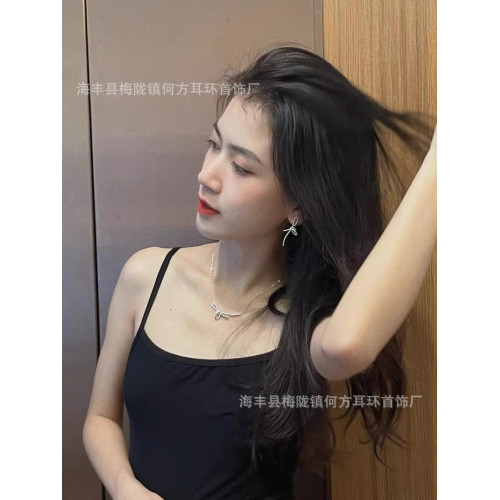 HEFANG何方蝴蝶結絲帶優雅小衆設計新款個性耳飾項鏈耳環耳釘組郃