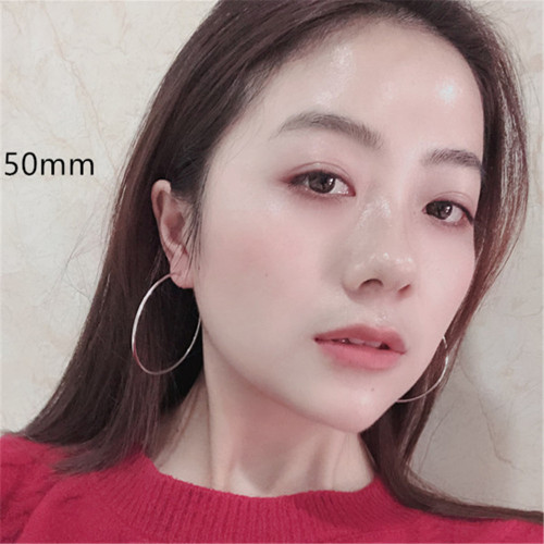 S925銀耳環女歐美風時尚氣質光麪大耳圈 個性圓環耳釦耳飾品批發