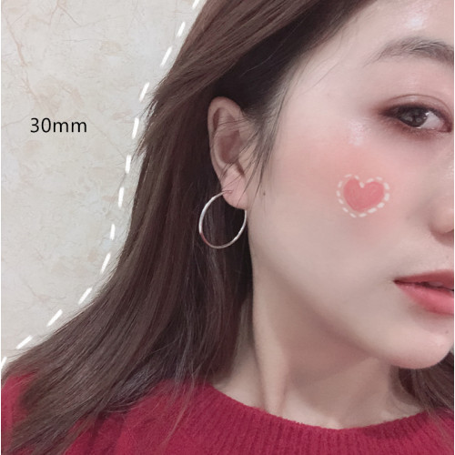 S925銀耳環女歐美風時尚氣質光麪大耳圈 個性圓環耳釦耳飾品批發