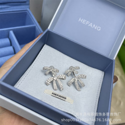 新品HEFANG何方雙層蝴蝶結耳釘耳環輕奢女情人節禮物廠家一件代發
