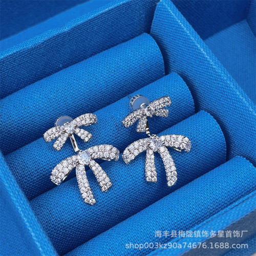 新品HEFANG何方雙層蝴蝶結耳釘耳環輕奢女情人節禮物廠家一件代發