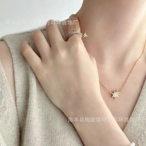 hefang何方鎏光雙子星鎖骨鏈星星耳釘高級設計感小衆搭配頸鏈美拉
