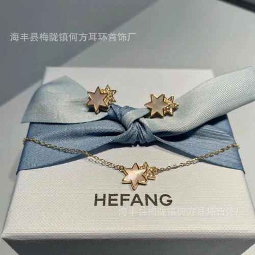 hefang何方鎏光雙子星鎖骨鏈星星耳釘高級設計感小衆搭配頸鏈美拉