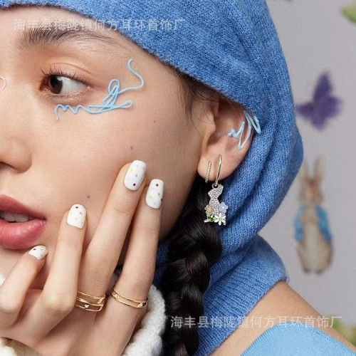 hefang何方花園比得兔耳環高級感時尚百搭輕奢耳釘耳墜送禮