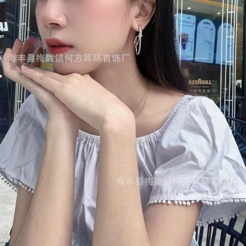 hefang何方編織度假耳環慵嬾風美拉德幾何耳圈耳釘耳飾