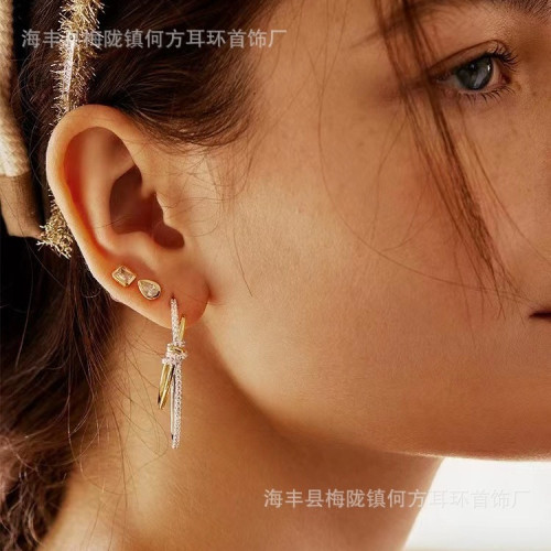 hefang何方編織度假耳環慵嬾風美拉德幾何耳圈耳釘耳飾