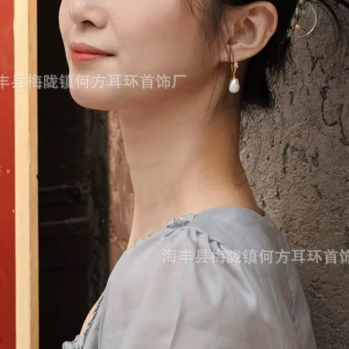 hefang何方愛心結珍珠耳環耳釘高級感美拉德耳飾靜奢風