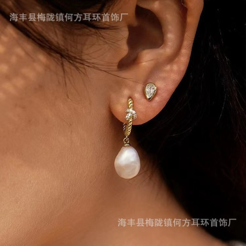 hefang何方愛心結珍珠耳環耳釘高級感美拉德耳飾靜奢風