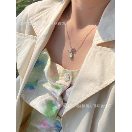 HEFANG何方芭比極光白鑽小冰糖項鏈鎖骨鏈女毛衣鏈