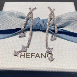HEFANG何方蘭斯耳環女 超仙氣質清新耳墜耳飾925銀交叉方鑽耳環