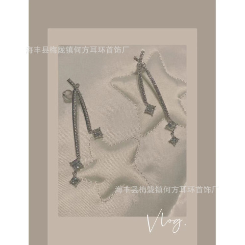 HEFANG何方蘭斯耳環女 超仙氣質清新耳墜耳飾925銀交叉方鑽耳環