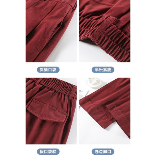 洗水棉休閑梨型身材加毧紅褲子