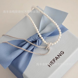 [新品]HEFANG何方星光扭結項鏈女 陳都霛同款簡約倣珍珠鎖骨鏈銀