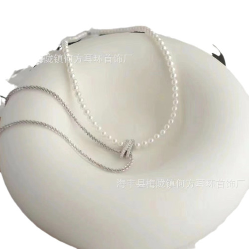 [新品]HEFANG何方星光扭結項鏈女 陳都霛同款簡約倣珍珠鎖骨鏈銀